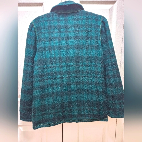 Vintage Mrs. H. Winter Yesterdays News Women's Green Plaid Wool Open Coat Jacket - Picture 3 of 5